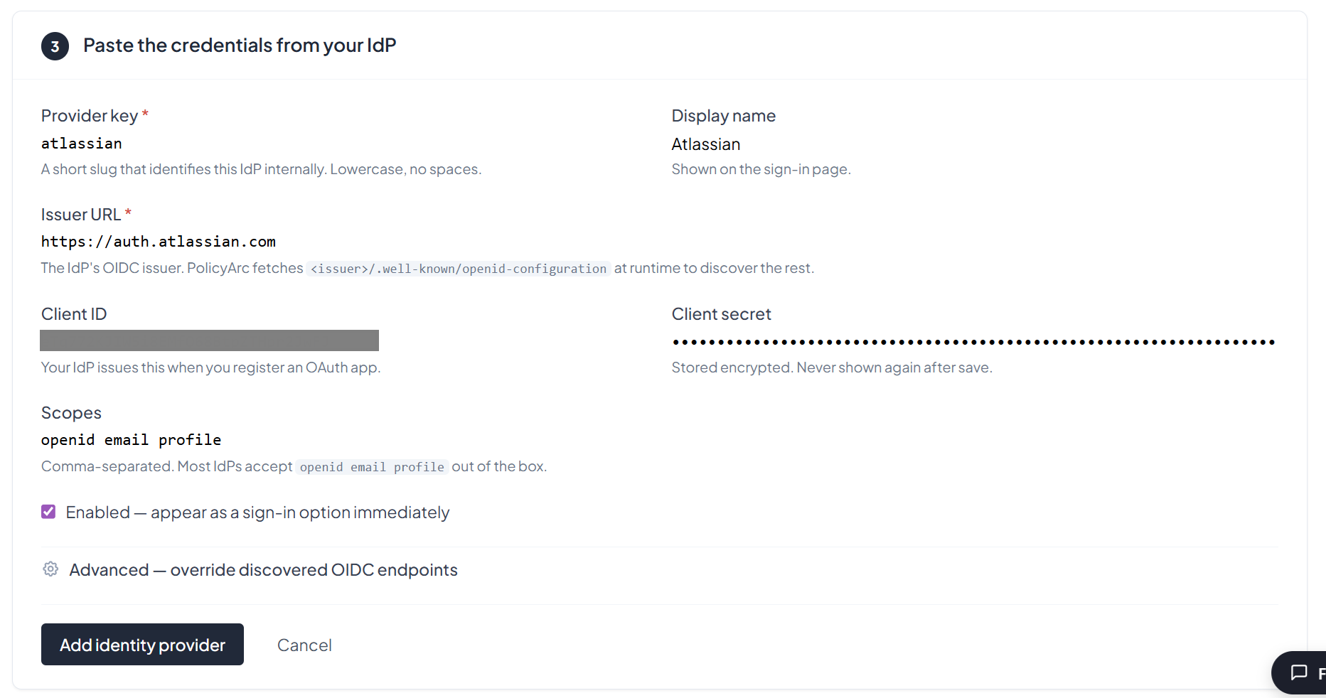 Paste credentials in PolicyArc